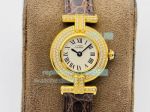 Must De Cartier Quartz Vintage Replica Watch Gold Diamond White Dial Brown Leather